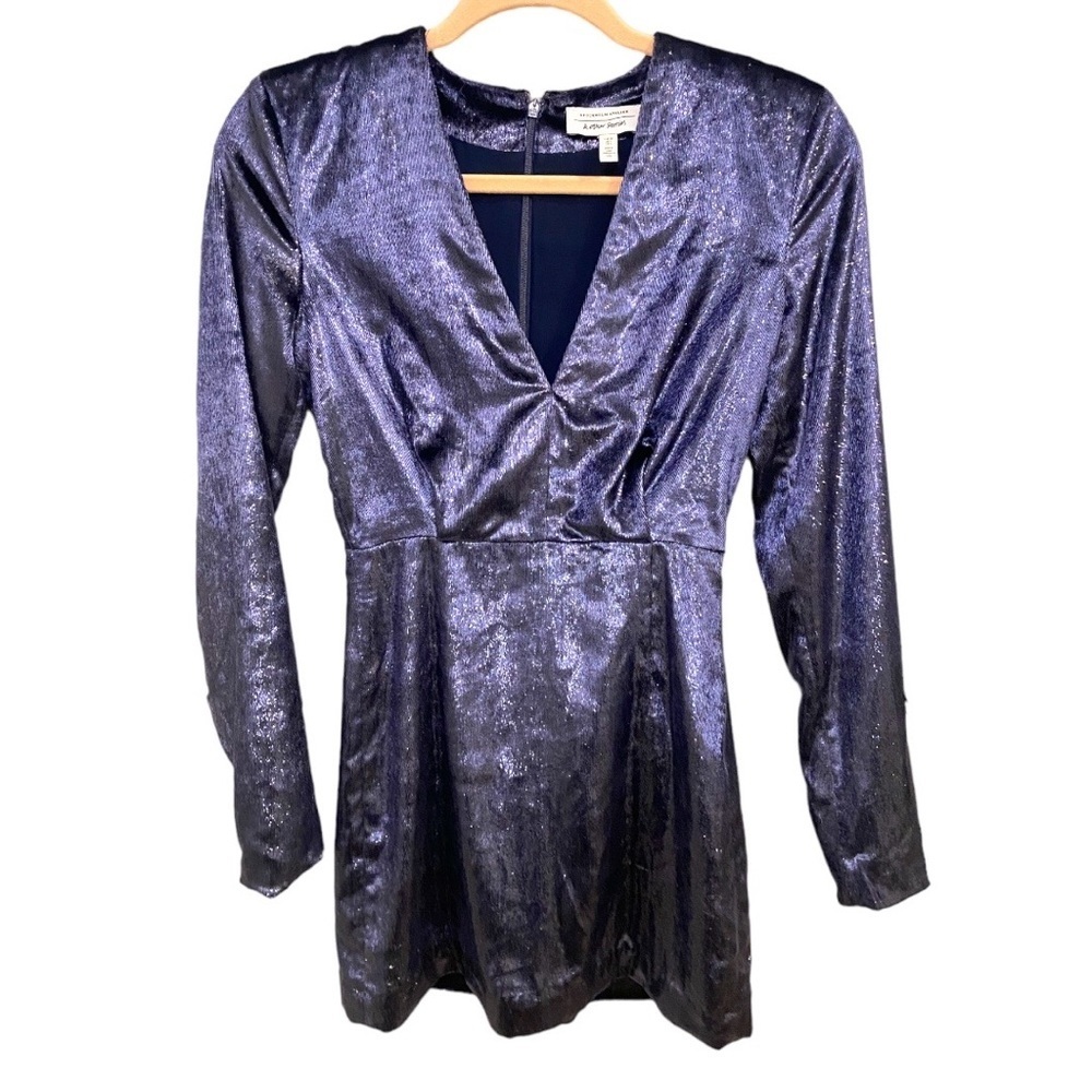 And Other Stories Velvet Metallic Long Sleeve Mini Dress EUC Size 0 blue G0230